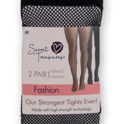 NWT Ladies Secret Treasures Black Fishnet/Opaque Fashion Tights Size S Small